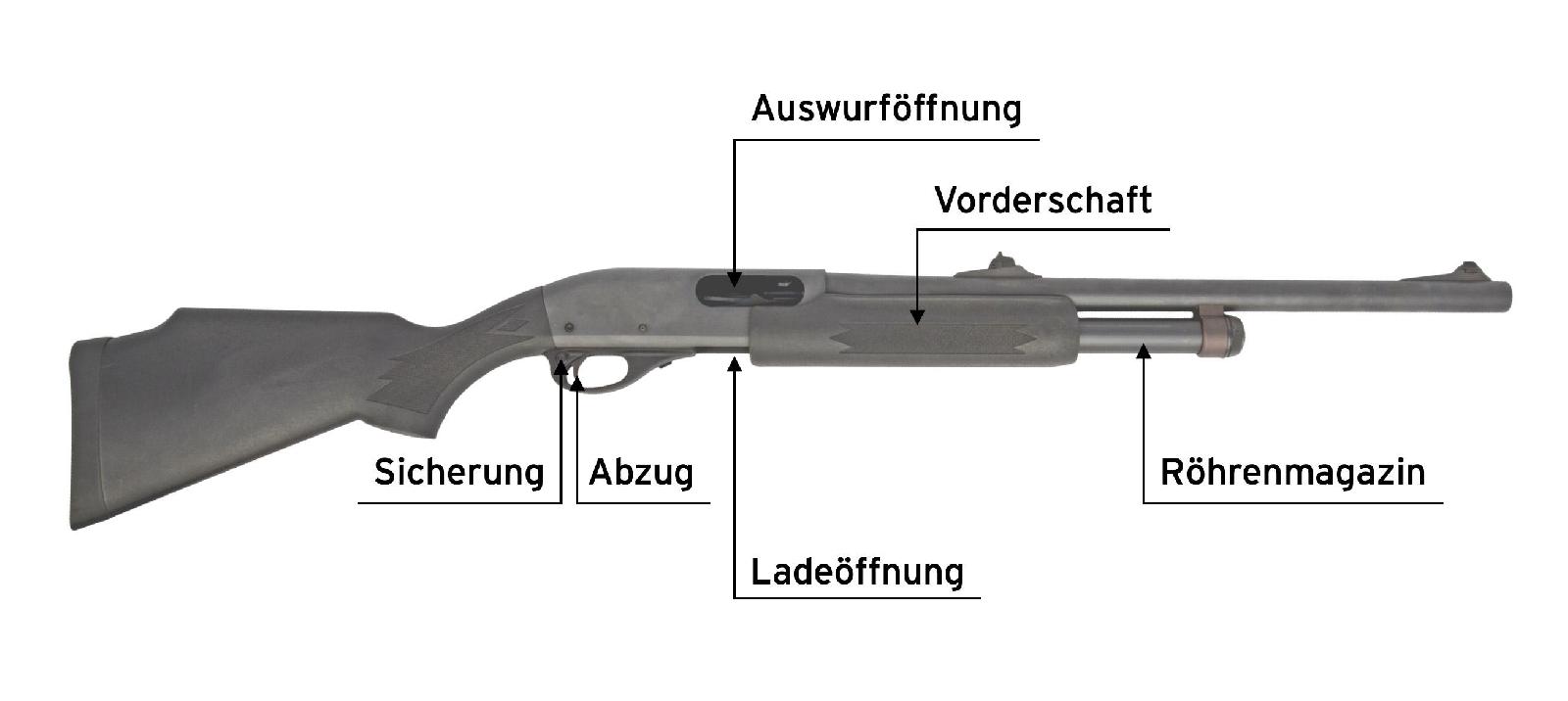 Bauteile einer Repetierflinte (Pump-Action)
