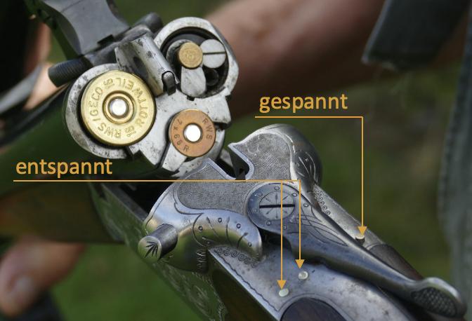 Die Signalstifte zeigen an, welches Schloss gespannt ist. Die Signalstift sind tastbar und somit auch in der Dunkelheit ablesbar.<br>